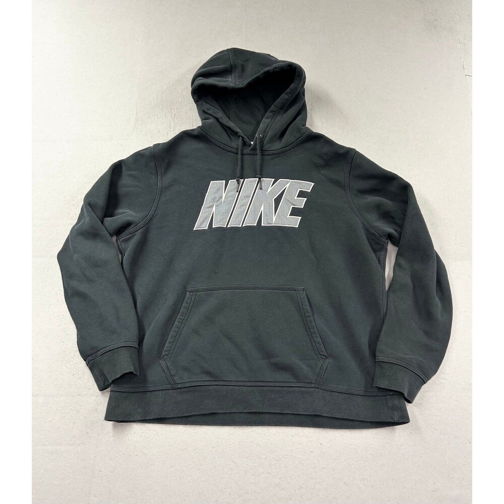 Y2K Nike Black Hoodie Logo Pullover Athletic Sweatshirt XL